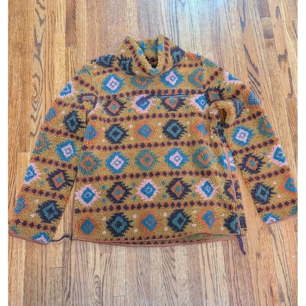 LL Bean Aztec Boho Side‎ Zippers Sherpa Pullover Size Small